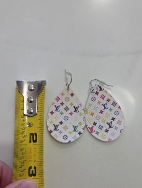 Multicolor Monogram Teardrop Earrings - White Background